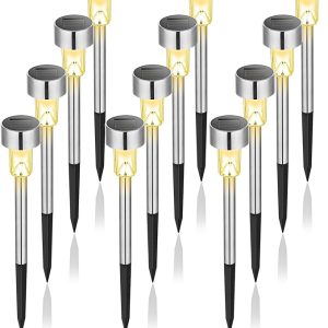 Stainless Steel 12 Pack Waterproof LED Solar Garden Outdoor Light Fixtures